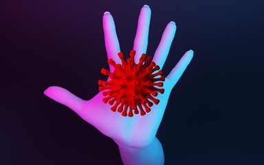concept hand repels coronavirus molecule