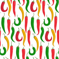 Seamless pattern of colorful chili peppers.