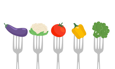 Vegetables on a forks. Healthy eating concept.