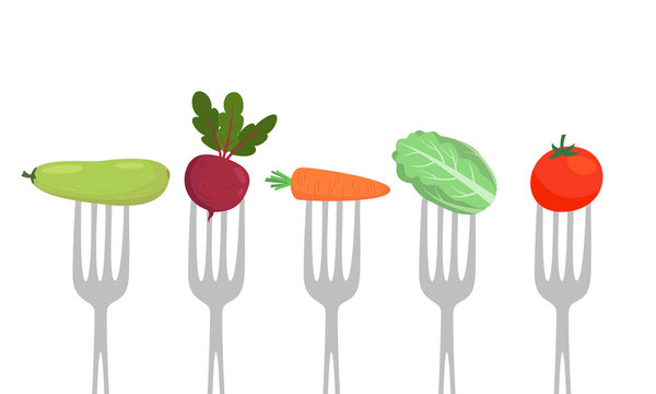 Vegetables on a forks. Healthy eating concept. © Evgeniya M