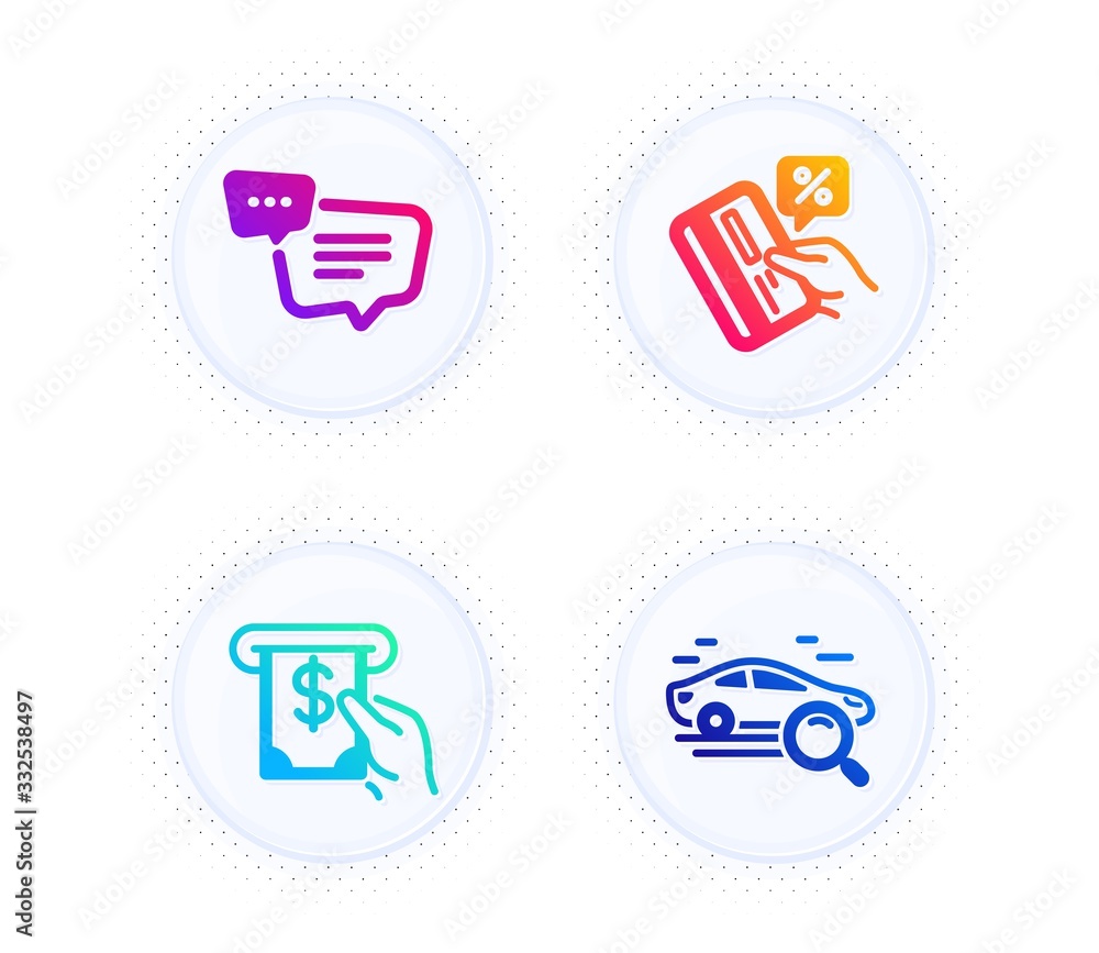 Aufkleber text message, credit card and atm service icons simple set. button with halftone dots. search car si