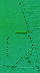 DEM - digital elevation model. Product made after processing pictures taken from a drone. It shows flat area with road, drainage ditches and fields visible
