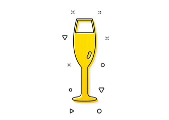 Wine glass sign. Champagne glass icon. Yellow circles pattern. Classic champagne glass icon. Geometric elements. Vector