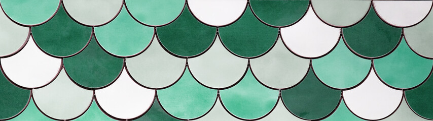 Green aquamarine white gray mermaid scales tiles texture background banner panorama