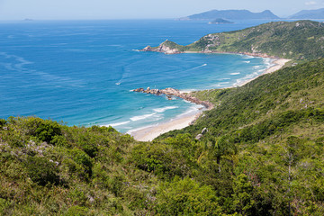 Fototapeta na wymiar A view of Praia Mole (Mole beach) and Galheta - popular beachs in Florianopolis, Brazil