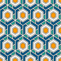 Contemporary honeycomb geometric pattern. Repeated hexagons ornament. Modern mosaic background. Seamless surface abstract design. Geo wallpaper. Digital paper, textile print. Vector art