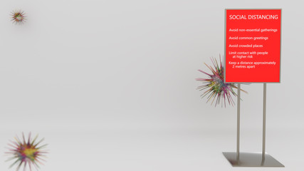 3D rendering of a COVID-19 social distancing physical distancing floor stand sign holder for public
