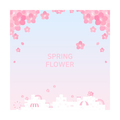 Pastel cherry blossoms in the background of the city.