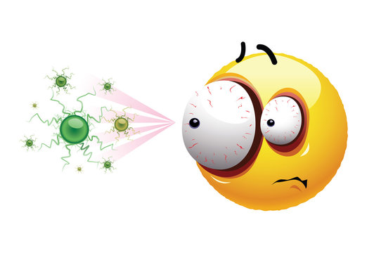 Smiley ball scared by the virus. Freaked out face of smiley surrounded by viruses.