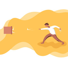 Freelance developer throws boomerang at a target. Color vector illustration