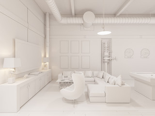 Fototapeta na wymiar 3d render of an one-room apartment in an industrial style