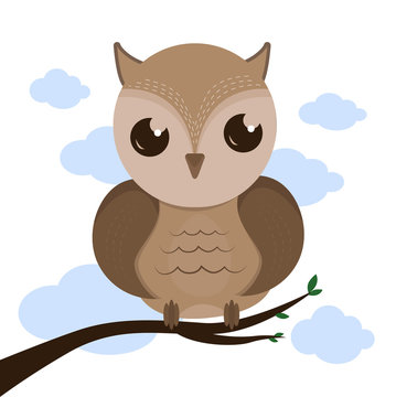 Illustration of an owl. Owl bird. Eagle owl on a branch. Owl on a branch