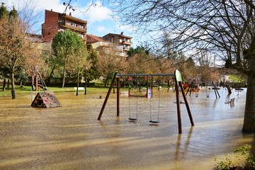 swings in the flooded park