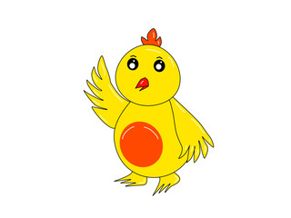 Hand draw cute happy yellow chicken isolated in white background 