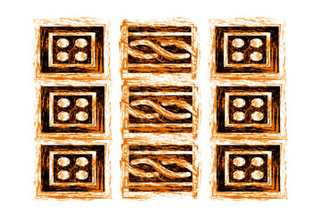 Quadrate mit Muster und schwarzer hintergrund mit gelbem Pinsel ummalt