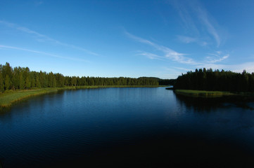 landscape with lake and blue sky