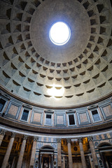 The Pantheon Ceiling in Rome Italy on a bright summer day