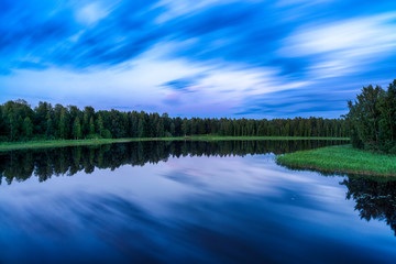 Fototapeta premium landscape with lake and blue sky