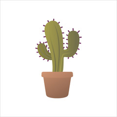Cactus, houseplant in pot. Indoor plant with needles growing in vase. Simple floral element template in gradient color style, isolated on white background. Symbol or icon. Flat vector illustration