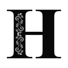 letter H. Vintage black flower ornament initial letters.  Alphabet. Logo vector 