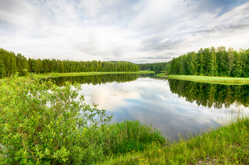 Fototapeta premium landscape with river and blue sky