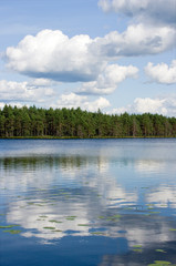 Fototapeta premium landscape with lake and blue sky