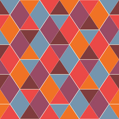 Seamless pattern with stained glass mosaic. Contemporary print with repeated triangles. Modern geometric background.