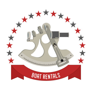 Vector Boat Rental Logo With Sextant. Company Emblem