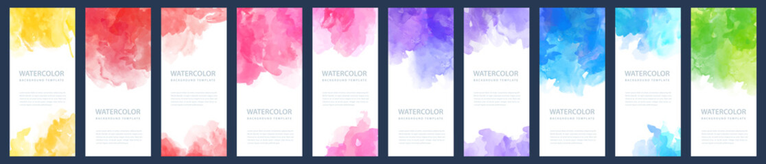 Naklejka na ściany i meble Flyer or banner template design bundle set with watercolor background