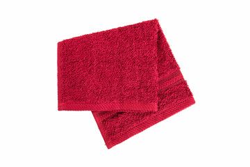 Red towel isolated on white background .top view