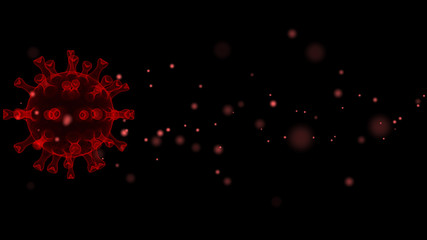 Coronavirus Covid-19 in red bokeh light motion or red blood cell. Virus background 3d rendering with Copy space