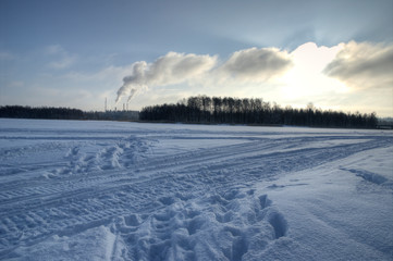 Fototapeta na wymiar winter landscape with river and trees