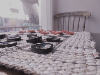 Checkers for the afternoon, close up, muted colors