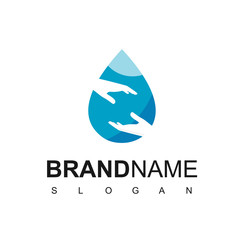 Hand Washing Logo Design Template, With Hand And Drop Water Symbol.