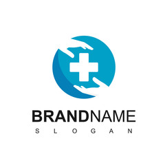 Medical Care Logo With Hand And Cross Symbol