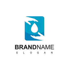 Hand Washing Logo Design Template, With Hand And Drop Water Symbol.