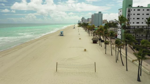 Empty and clean beach with no people Hollywood FL Coronavirus shut down