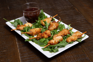 Skewer chicken. Skewers, roasted.