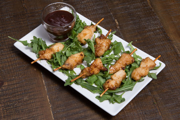 Skewer chicken. Skewers, roasted.