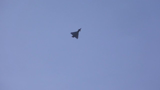 Eurofighter fighter jet in blue typhoon close up UK 4K