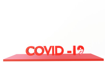 3d red covid 19 texts on red square isolate on white background empty copy space 3D rendering