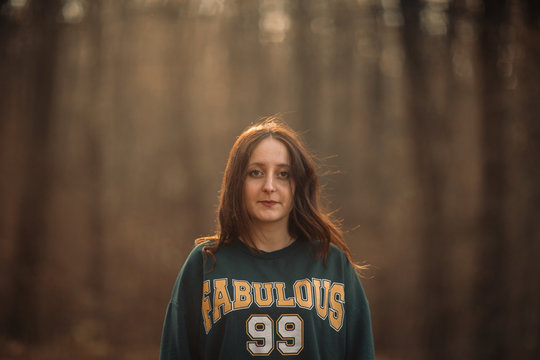 girl model walks among the autumn forest in Codri Moldova