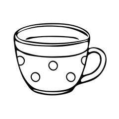 Black hand drawing illustration of a cup with hot tea isolated on a white background