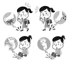 女性　足のトラブル　モノトーン