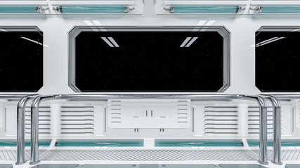 Windows spaceship or science lab in space. © oatintro