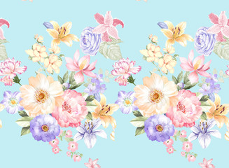 Computer drawn flower illustration.Flowers Watercolor illustration.Manual composition.Big Set watercolor elements