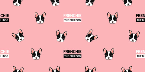 Cute Frenchie Seamless Pattern. This french bulldog on pink background  design suitable for textile, paper,  printing industry. You can make it to your favorite design artworks.
