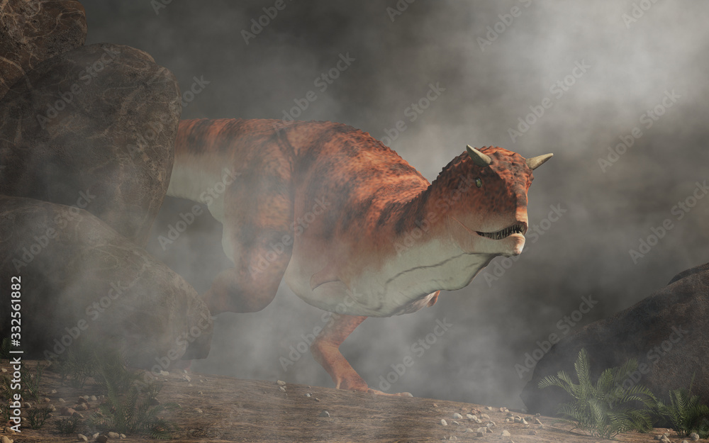 Aufkleber carnotaurus was a carnivorous theropod dinosaur with horns on its head that lived in cretaceous era 