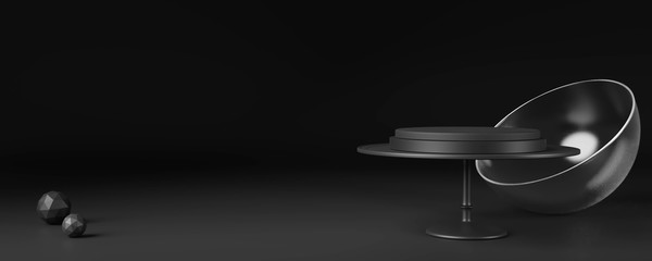 Black 3D cake stand with dome cover.