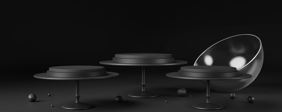 Black 3D Cake Stands With Dome Cover.